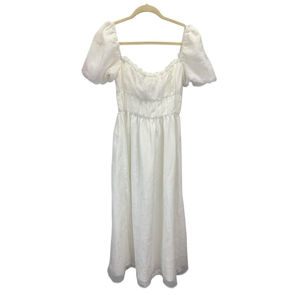Reformation Miel Dress Ivory Puff Sleeve Smocked Midi Cottagecore Size 2 - Picture 5 of 10